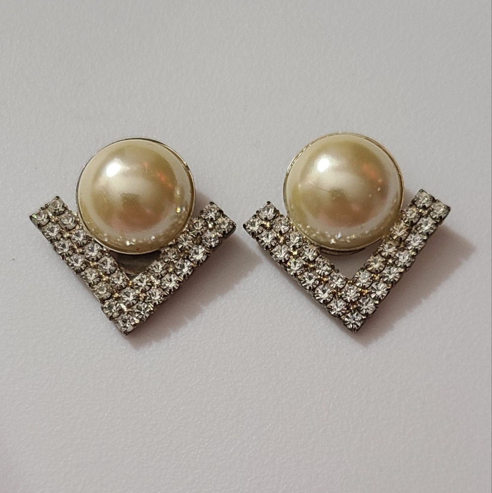 Vintage Shoeclips Pearl Rhinestone Shoe Clips Scarf Vtg Estate